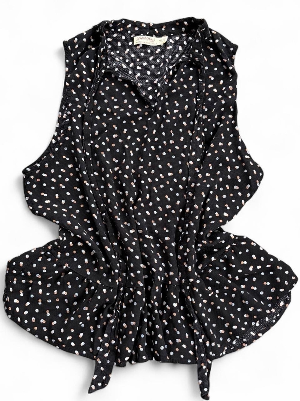 Sleeveless Polka Dot Tank Top - Black with White & Taupe Dots